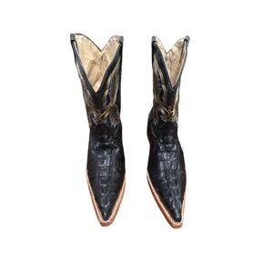 Veretta Kids 21/ US1 Black Crocodile Leather Western Cowboy Boots Embroidered Po